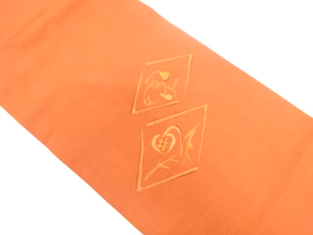 手織り紬　菱に草葉模様刺繍名古屋帯